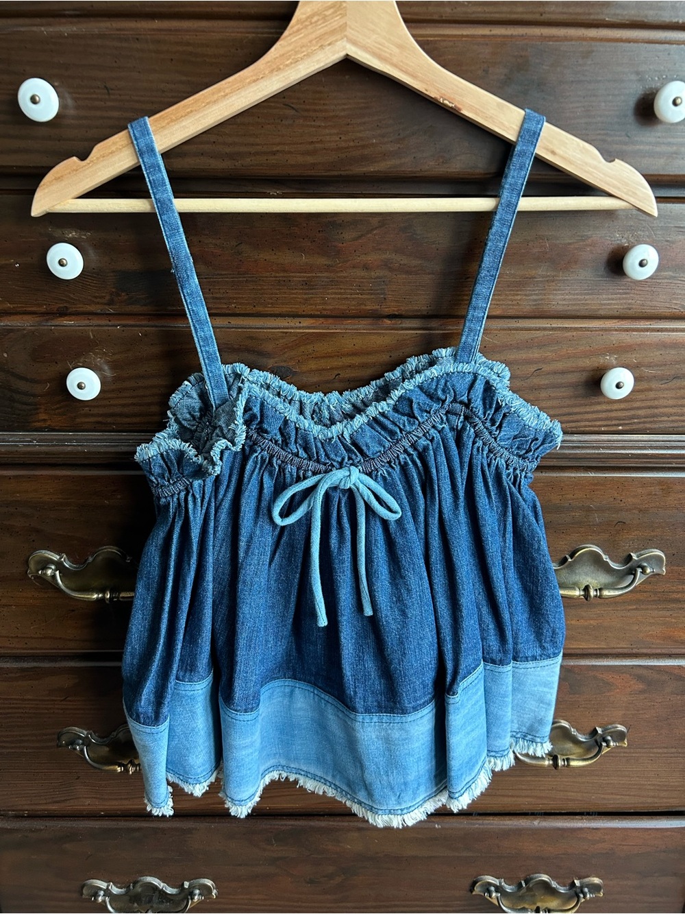Pilcro Denim Smocked Tank Top in Blue